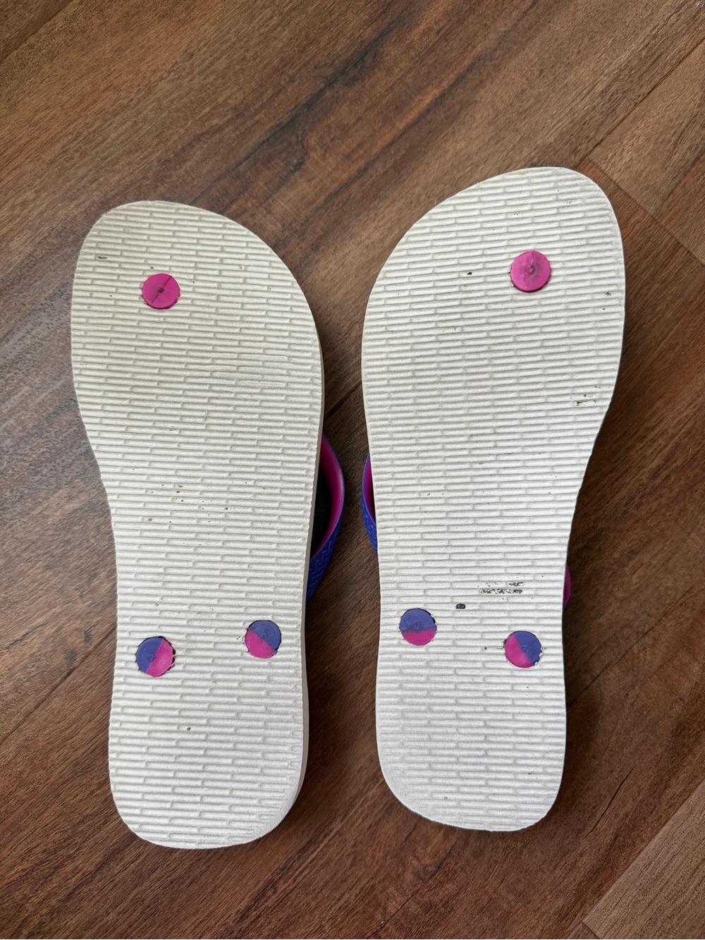 Havaianas White Flip Flops with Purple and Pink Straps - Picture 3 of 5